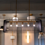 Люстра подвесная овальной формы с металлическим решетчатым абажуром матово-черного цвета и 5 лампами Kichler варинант исполнения - 7 | Loft Concept в Новосибирске