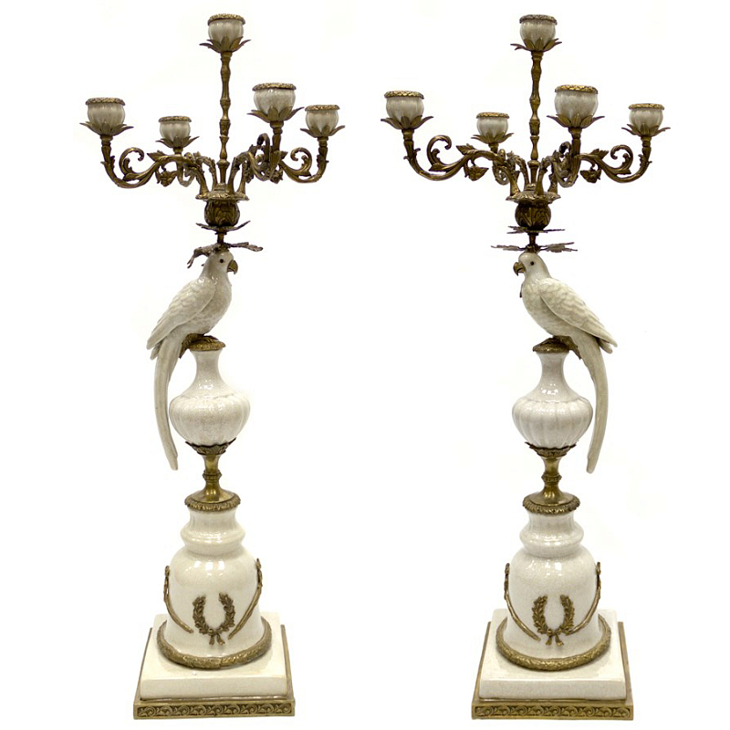 Подсвечник Candlestick White Parrot Белый Бронза в Новосибирске | Loft Concept 