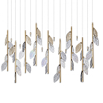 Люстра с золотистыми трубками и прозрачными стеклянными листьями на подвесах Sylva  варинант исполнения - 1 | Loft Concept в Новосибирске