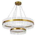 Люстра подвесная двухъярусная с золотистымыми кольцами и прозрачными стеклянными элементами Ring Horizontal варинант исполнения - 1 | Loft Concept в Новосибирске