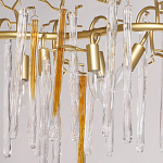 Люстра линейная золотого цвета с декоративными ветвями и длинными стеклянными подвесками в форме сосулек Droplet Chandelier варинант исполнения - 3 | Loft Concept в Новосибирске