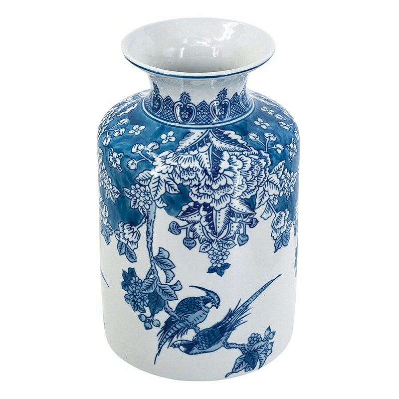 Ваза с мотивами цветущего сада с попугаями Vase Inspired by Nature Синий Белый в Новосибирске | Loft Concept 