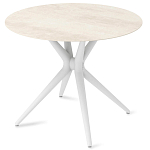 Стол обеденный с круглой столешницей из керамики на четырех белых ножках Sand Ceramics варинант исполнения - 2 | Loft Concept в Новосибирске