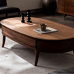 Кофейный стол овальный из дерева с 2-мя ящиками Coffee Walnut Table варинант исполнения - 3 | Loft Concept в Новосибирске