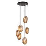 Люстра каскадная с 6-ю стеклянными круглыми плафонами янтарного цвета Savio Glass Disc Light варинант исполнения - 2 | Loft Concept в Новосибирске