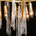 Люстра линейная золотого цвета с декоративными ветвями и длинными стеклянными подвесками в форме сосулек Droplet Chandelier варинант исполнения - 4 | Loft Concept в Новосибирске