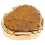 Таблетница карманная в форме сердца с 3-мя отделениями с зеркалом и накладкой из натурального камня Яшма Змеиная Gold Stone Pillboxes варинант исполнения - 1 | Loft Concept в Новосибирске