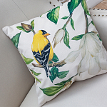 Декоративная подушка бежевая с изображением птиц и цветов Blooming Yellow Birds варинант исполнения - 2 | Loft Concept в Новосибирске