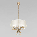 Люстра подвесная круглая с тканевым полупрозрачным абажуром и подвесками 6 ламп Gilded Elegance варинант исполнения - 2 | Loft Concept в Новосибирске