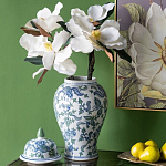 Ваза с крышкой и зелено-голубым рисунком на белом фоне 51 см Blue & White Ornament варинант исполнения - 4 | Loft Concept в Новосибирске