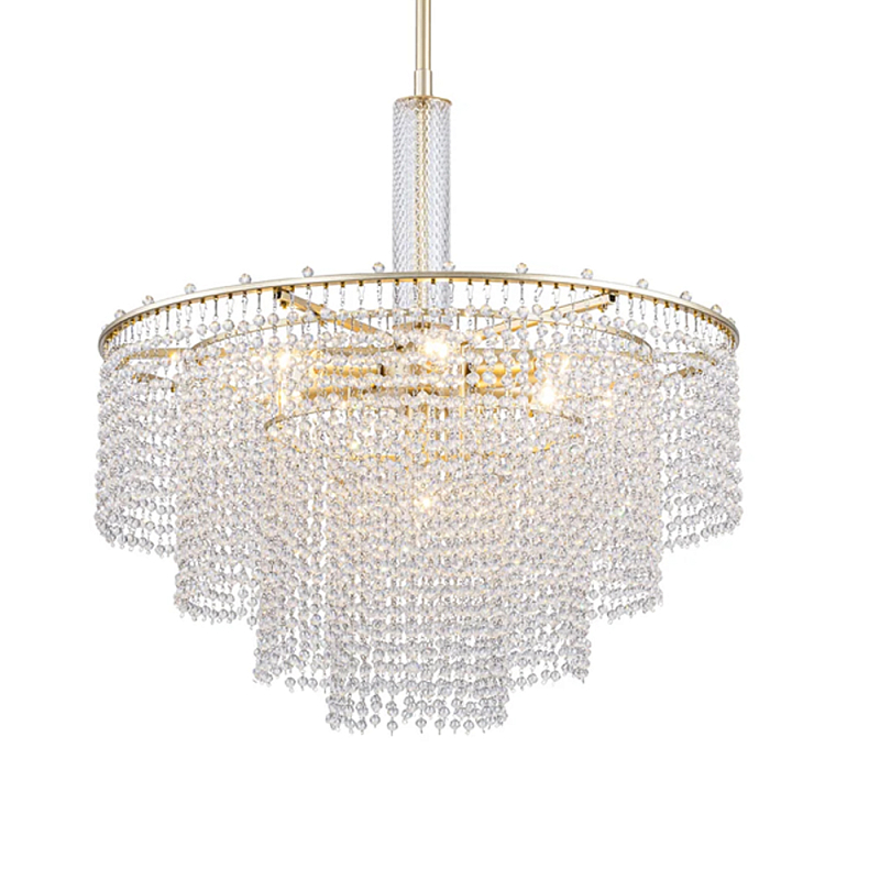 Люстра многоярусная с каскадами кристаллов Crystal Rains Золотой Прозрачный в Новосибирске | Loft Concept 