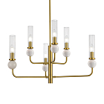 Люстра с 6-ю плафонами в форме стеклянных трубок и мраморных декоративных элементов Montreal варинант исполнения - 2 | Loft Concept в Новосибирске