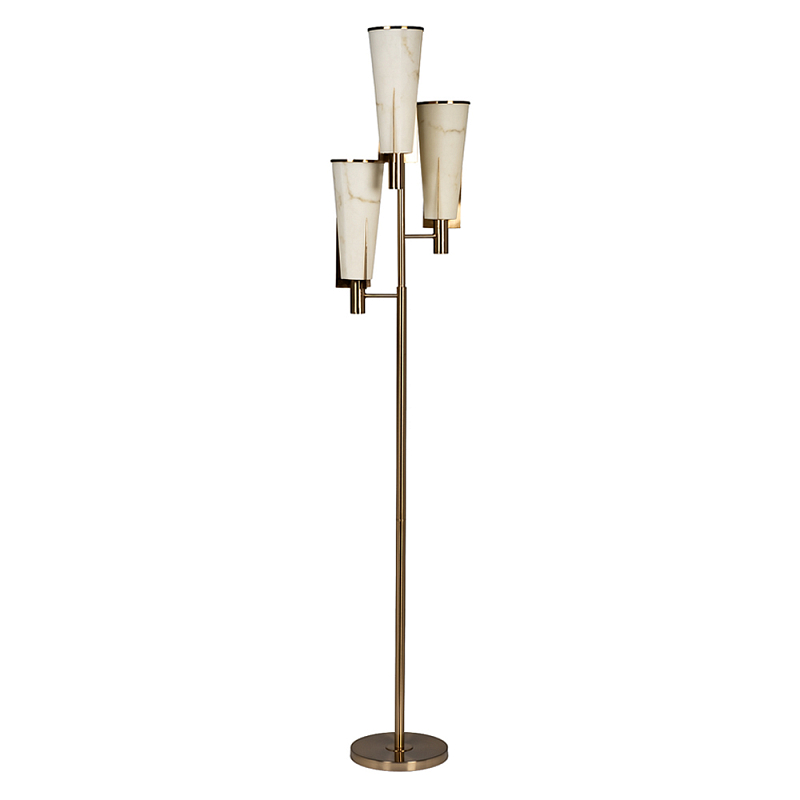 Торшер на три лампы на матовом металлическом основании Elegant Classic Light Белый Латунь в Новосибирске | Loft Concept 