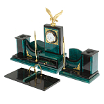 Настольный письменный набор из змеевика тёмно-зелёного цвета с декором в виде орла Successful Leader варинант исполнения - 2 | Loft Concept в Новосибирске