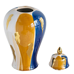 Ваза с крышкой и мазками синего и золого цвета на белом фоне Chinoiserie Ceramics варинант исполнения - 2 | Loft Concept в Новосибирске