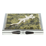 Зеркало двухстороннее квадратное из натурального камня Змеевик с декоративной вставкой в виде ящерицы Silver Stone Mirrors варинант исполнения - 2 | Loft Concept в Новосибирске