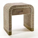 Тумбочка прикроватная с ящиком Tofino Stripes Bone Inlay Bedside Beige варинант исполнения - 2 | Loft Concept в Новосибирске