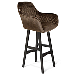 Барный стул со спинкой и подлокотниками на 4-х черных ножках Douglas Rhombus Коричневый Велюр варинант исполнения - 1 | Loft Concept в Новосибирске