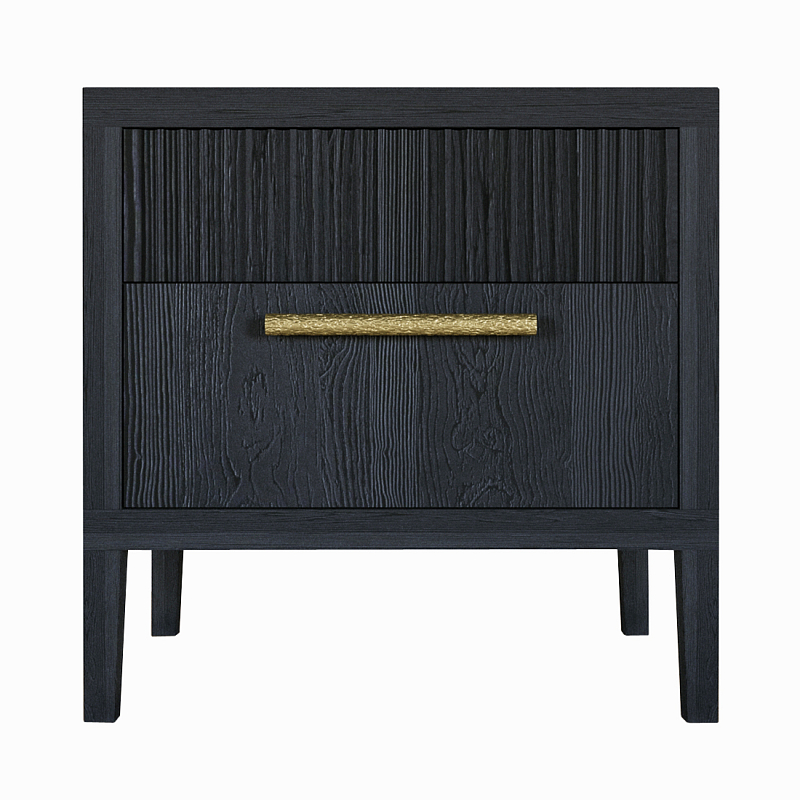 Прикроватная Тумбочка Primo с двумя ящиками Черный дуб Черный Золотой в Новосибирске | Loft Concept 