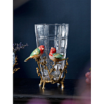 Ваза стеклянная прозрачная с бронзовым основанием в виде ветвей и фарфоровыми птичками Eden Garden варинант исполнения - 3 | Loft Concept в Новосибирске