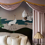 Обои ручная роспись Tsuro Cranes Original colourway on Tarnished Silver gilded paper варинант исполнения - 2 | Loft Concept в Новосибирске