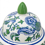 Ваза с крышкой и зелено-голубым рисунком на белом фоне 51 см Blue & White Ornament варинант исполнения - 3 | Loft Concept в Новосибирске