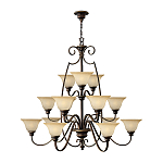 Люстра трехъярусная бронзового цвета с 15-ю кремовыми плафонами в форме чаш Hinkley варинант исполнения - 2 | Loft Concept в Новосибирске