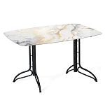 Обеденный стол с прямоугольной столешницей из стекла на черных металлических ножках White Marble варинант исполнения - 1 | Loft Concept в Новосибирске