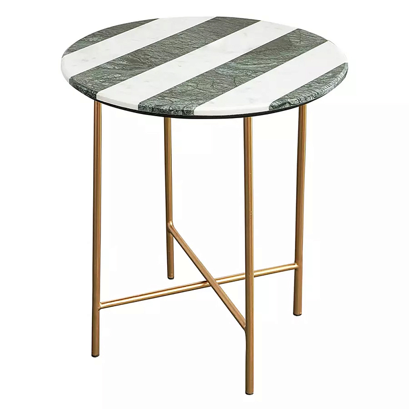 Столик приставной с круглой столешницей с полосатым узором Tabletops with Striped Pattern Серый Белый в Новосибирске | Loft Concept 