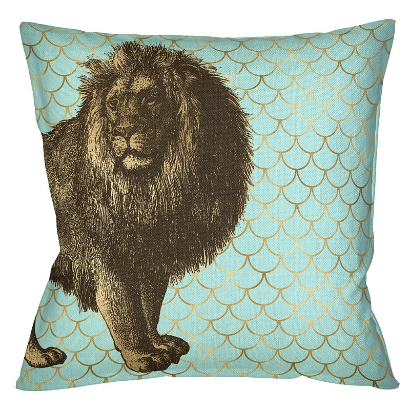 Подушка Safari light blue lion Бирюзовый Глянцевое золото Подушка Safari light blue lion Бирюзовый Глянцевое золото в Новосибирске | Loft Concept