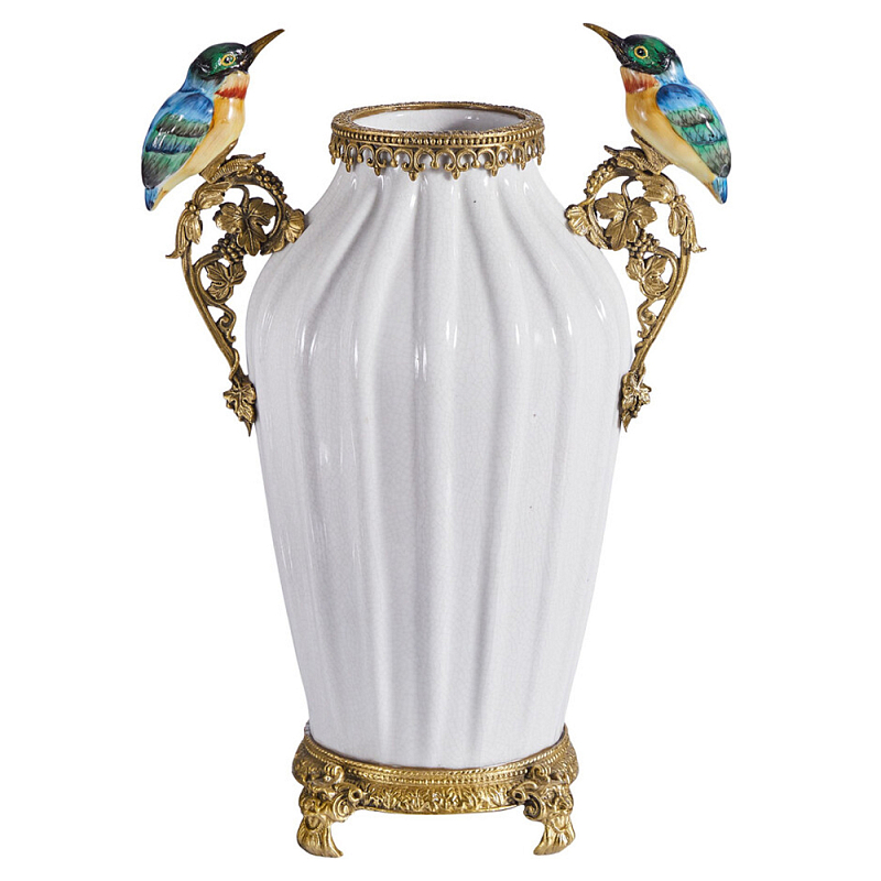 Ваза белого цвета из фарфора с птичкми White Garden Белый Бронза Мульти в Новосибирске | Loft Concept 