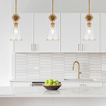 Подвесной светильник золотого цвета с колоколообразным стеклянным плафоном и декоративным элементом Elstead Lighting варинант исполнения - 9 | Loft Concept в Новосибирске