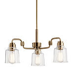 Люстра цвета латунь с 3-мя прозрачными стеклянными плафонами Kichler варинант исполнения - 1 | Loft Concept в Новосибирске