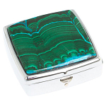 Таблетница карманная квадратная с 2-мя отделениями с зеркалом и накладкой из натуральных камней Малахит Хризоколла Silver Stone Pillboxes варинант исполнения - 1 | Loft Concept в Новосибирске