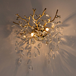Бра золотого цвета с декоративными ветвями и прозрачными подвесками в форме листьев Droplet Chandelier варинант исполнения - 2 | Loft Concept в Новосибирске