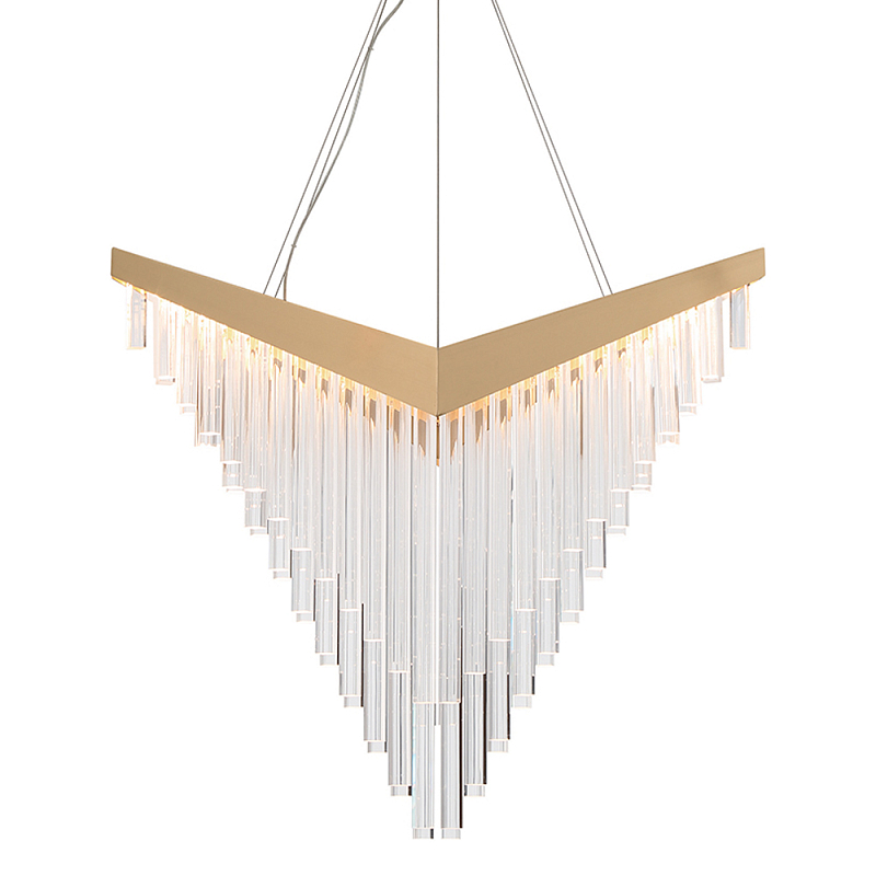 Люстра золотого цвета в форме галочки с каскадом длинных прозрачных трубок Eurofase матовое золото Прозрачный в Новосибирске | Loft Concept 