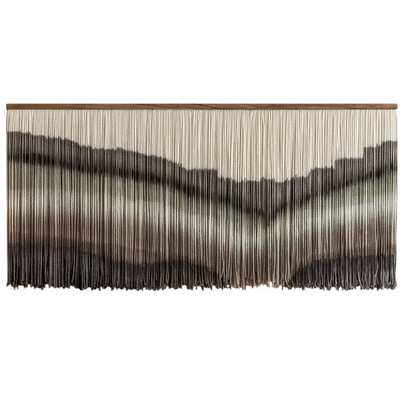 Пейзаж из нитей Макраме Wall decor Black and White Landscape Серый Молочный Черный в Новосибирске | Loft Concept 