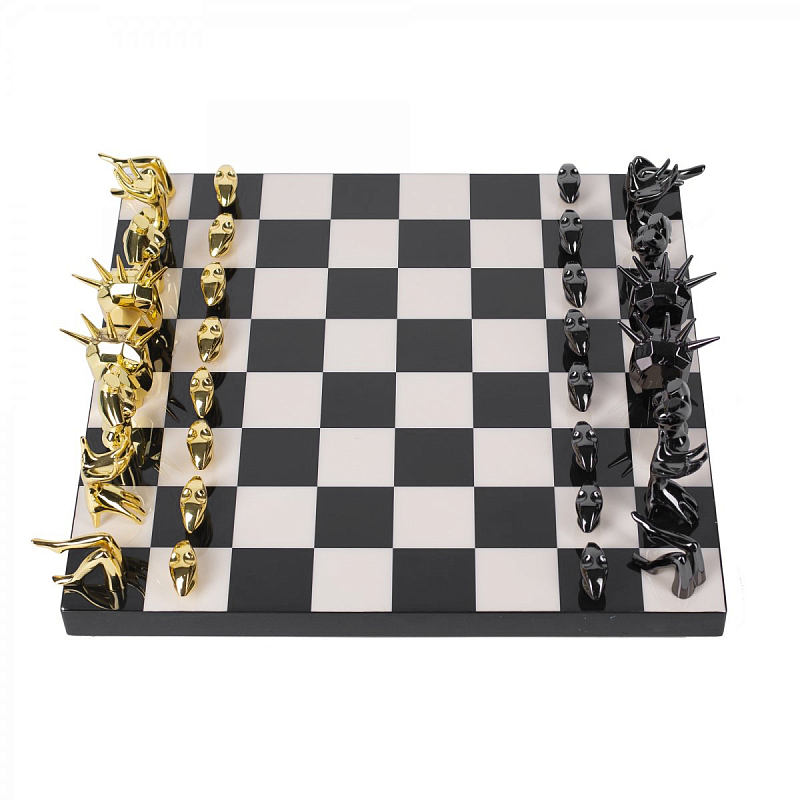 Шахматы Kelly Wearstler Dichotomy Chess Set Черный Белый Глянцевое золото в Новосибирске | Loft Concept 