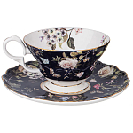 Чайный набор из фарфора темно-синий с рисунком цветов на 6 персон 12 предметов 280 мл Garden Whisper Porcelain Set  варинант исполнения - 4 | Loft Concept в Новосибирске