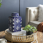 Ваза прямоугольной формы с крышкой и геометрическим узором в сине-белых цветах Blue & White Ornament  варинант исполнения - 7 | Loft Concept в Новосибирске