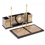 Настольный письменный набор из бежевого мрамора с часами и гербом Marble Accessory варинант исполнения - 2 | Loft Concept в Новосибирске