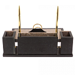 Настольный письменный набор из бежевого мрамора с часами и гербом Marble Accessory варинант исполнения - 3 | Loft Concept в Новосибирске