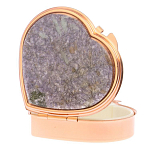 Таблетница карманная в форме сердца с 3-мя отделениями с зеркалом и накладкой из натурального камня Лепидолит Red Gold Stone Pillboxes варинант исполнения - 2 | Loft Concept в Новосибирске
