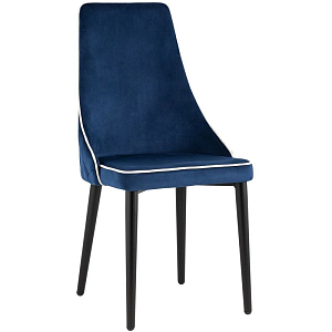 Стул Versailles Chair Гладкая Спинка Синий Велюр Белый кант