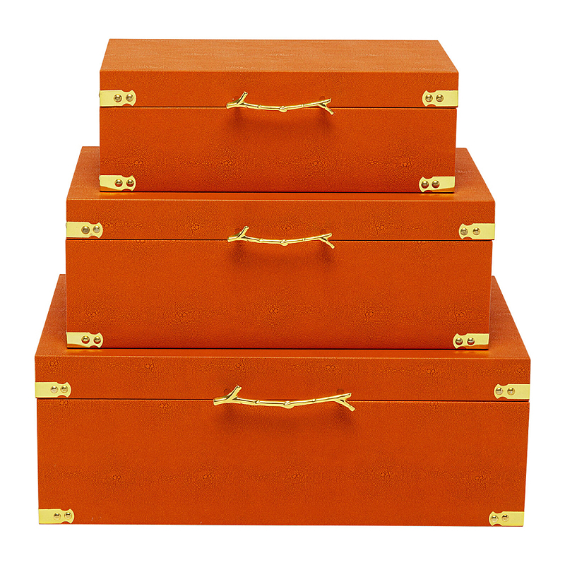 Комплект оранжевых чемоданов Golden Twigs Оранжевый Глянцевое золото в Новосибирске | Loft Concept 