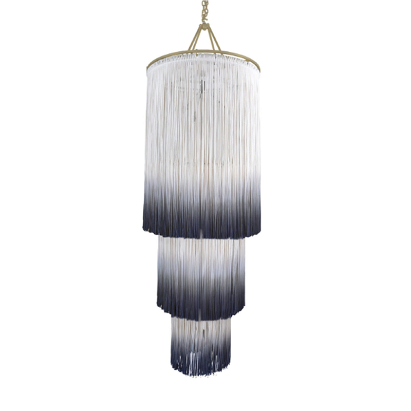 Люстра круглая трехъярусная из бахромы Indigo Gradient Braided Fringe Синий Белый в Новосибирске | Loft Concept 