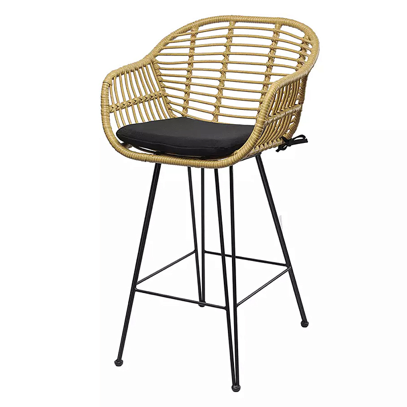 Стул полубарный с ротанговым плетением Half Bar Chair with Wicker Черный Бежевый в Новосибирске | Loft Concept 