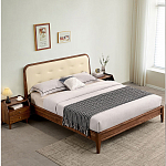 Кровать двуспальная с каркасом из дерева и мягким изголовьем Moon Walnut Bed варинант исполнения - 8 | Loft Concept в Новосибирске