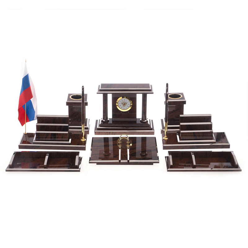 Настольный письменный набор из природного камня обсидиана Team leader Коричневый Бронза в Новосибирске | Loft Concept 