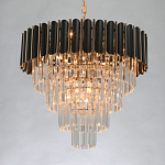 Люстра из черного металла с многоярусными подвесками из прозрачного хрусталя на золотой цепи Empire Black Chandelier Crystal варинант исполнения - 3 | Loft Concept в Новосибирске